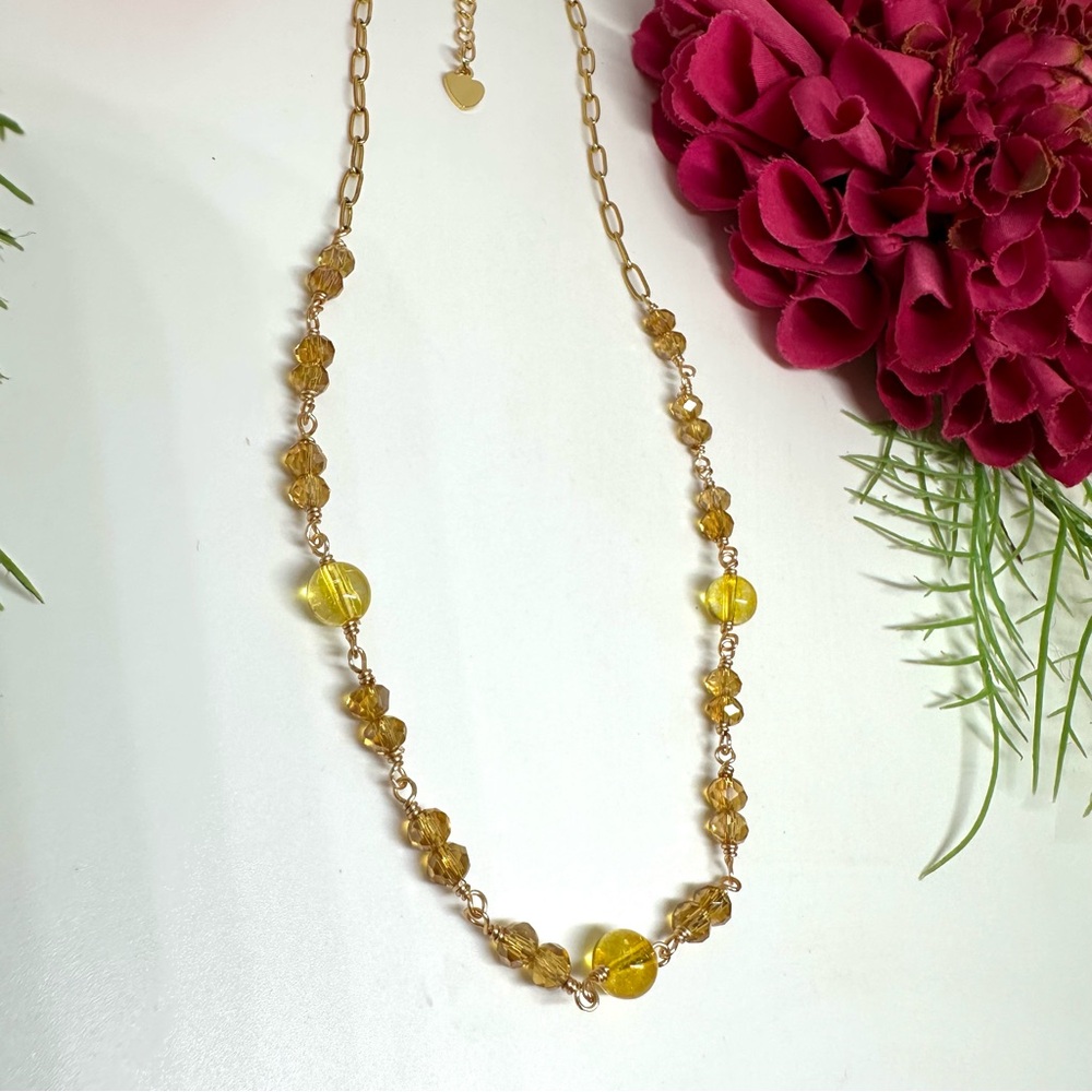 NEW⚜️Citrine & Crystal Gemstone Choker Necklace - Picture 3 of 4